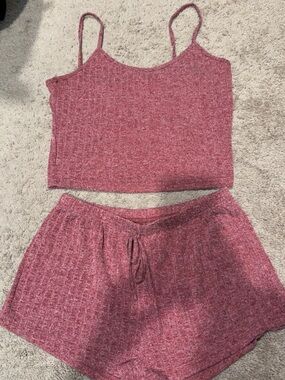 Cozy Ribbed Spaghetti Strap Crop Top & Shorts Set - Dusty Rose